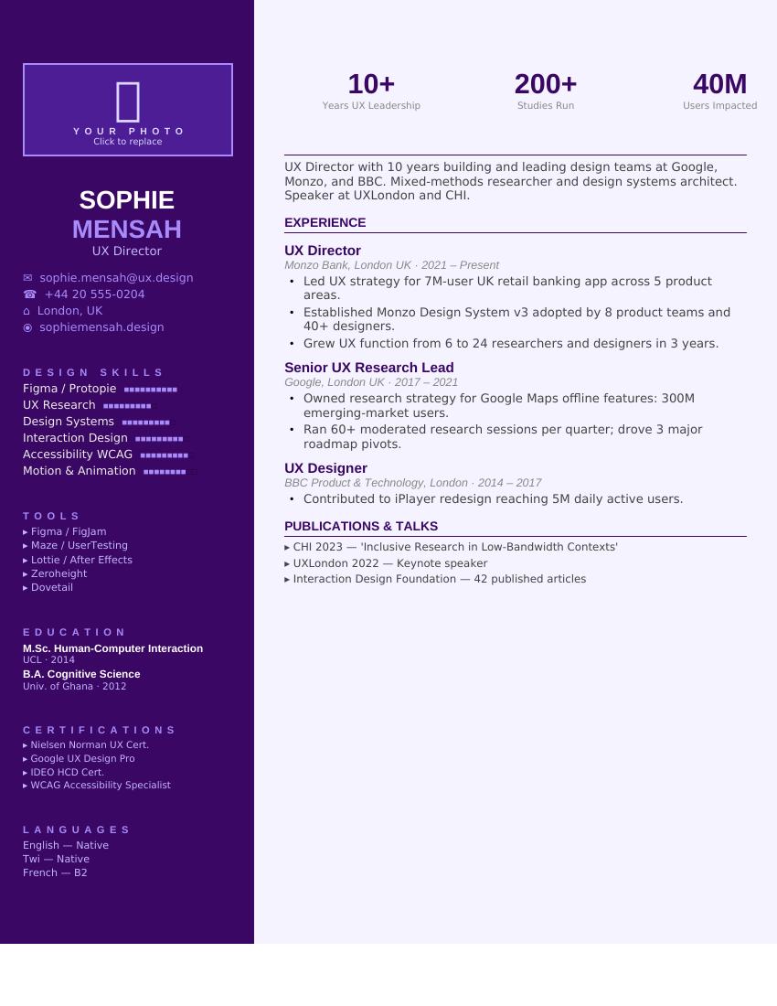 Midnight Purple UX CV template preview