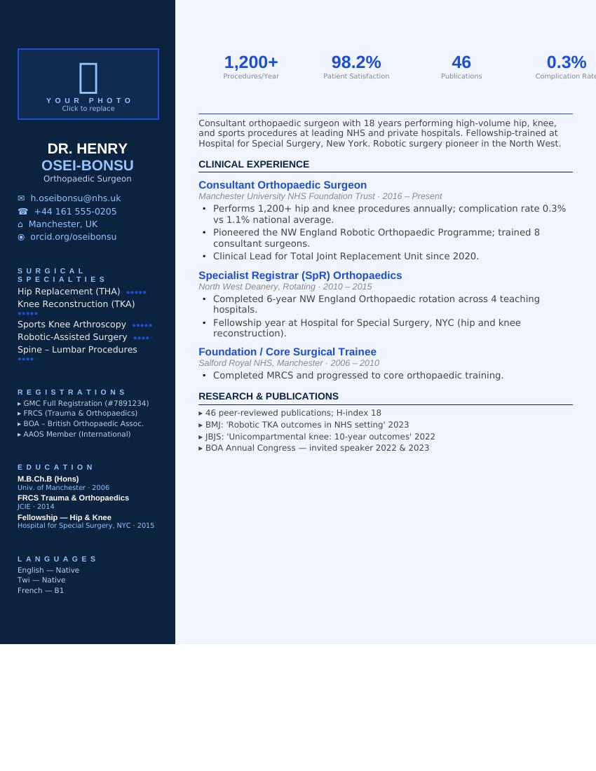 Slate Navy Clinical CV template preview