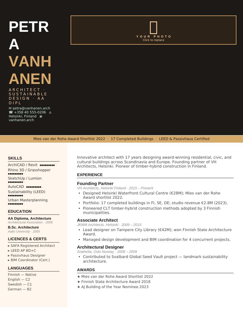 Warm Sand Architect CV template preview