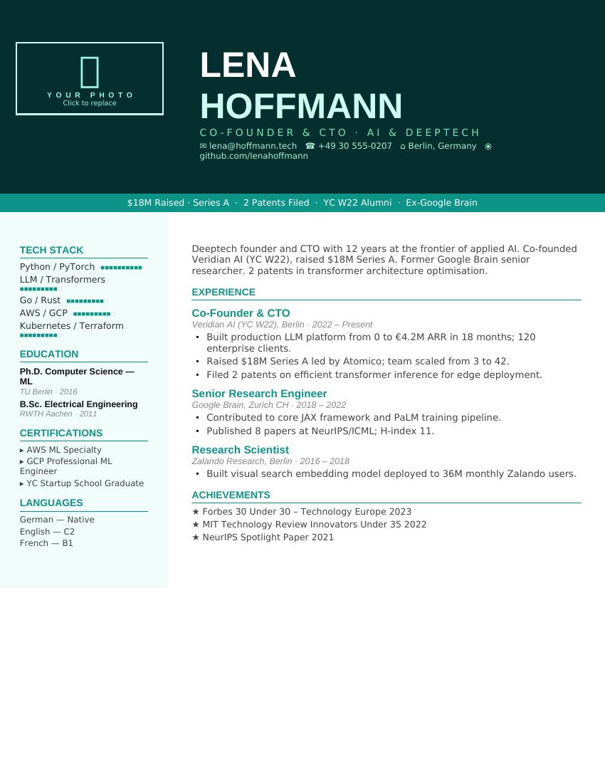 Electric Teal CTO CV template preview