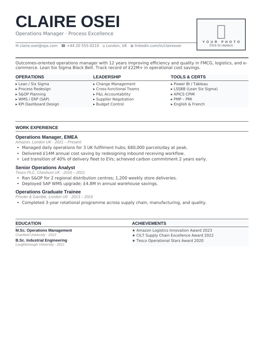 Graphite Minimal Ops CV template preview