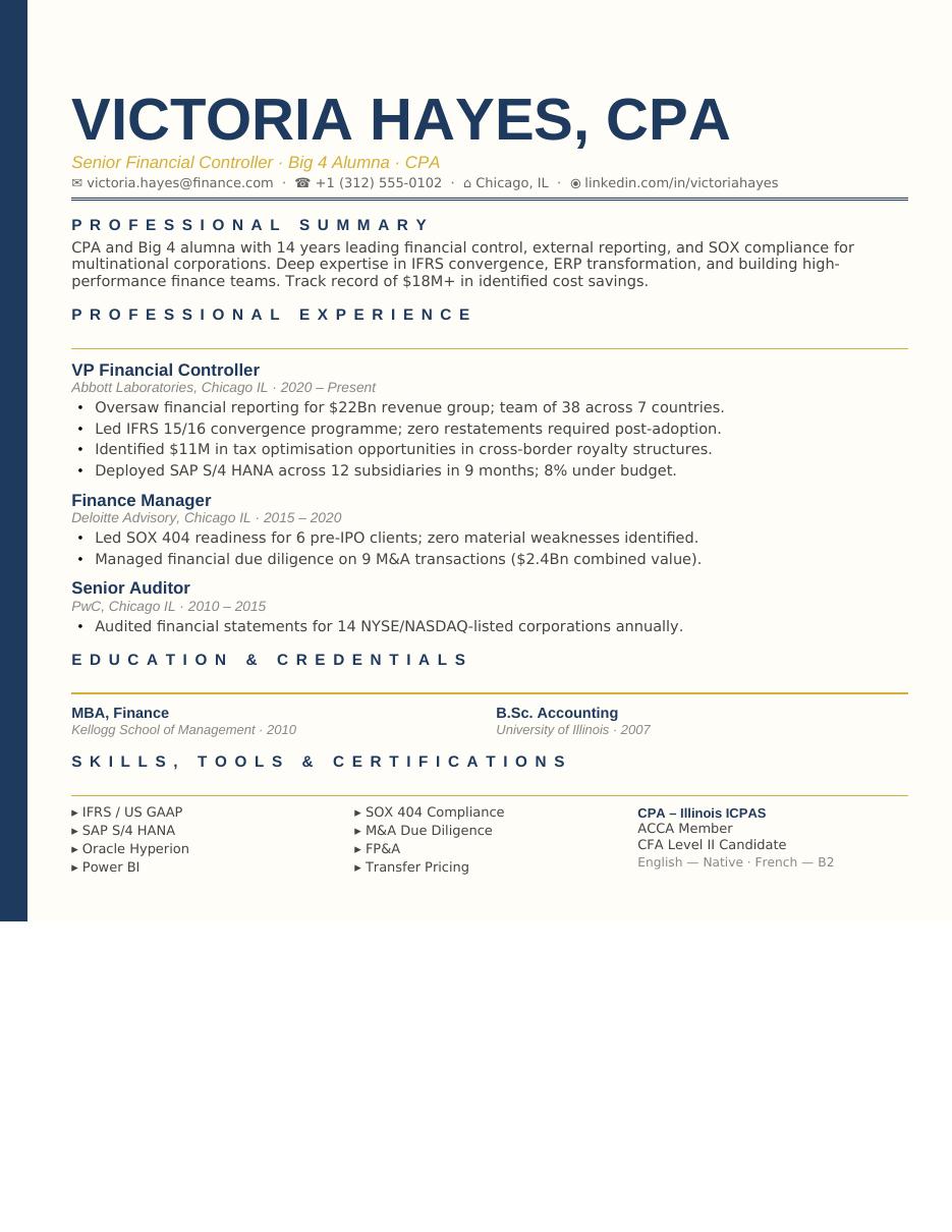 Classic Serif Accountant CV template preview