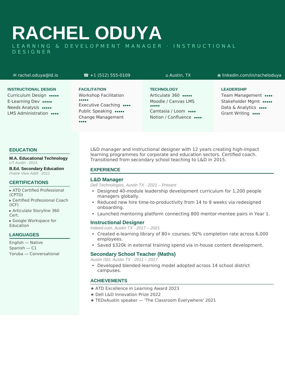 Functional Learning & Development CV template preview