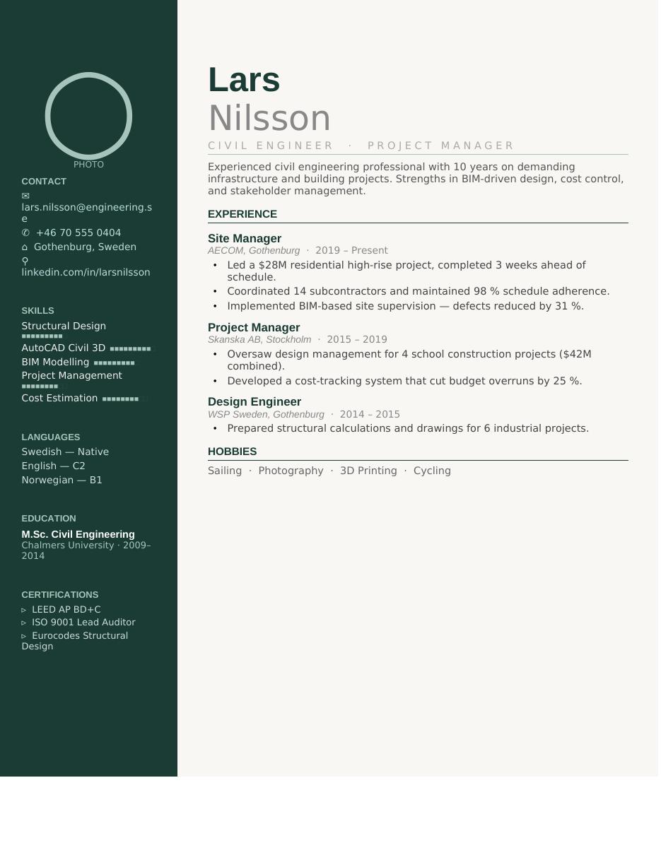 Nordic Forest CV template preview