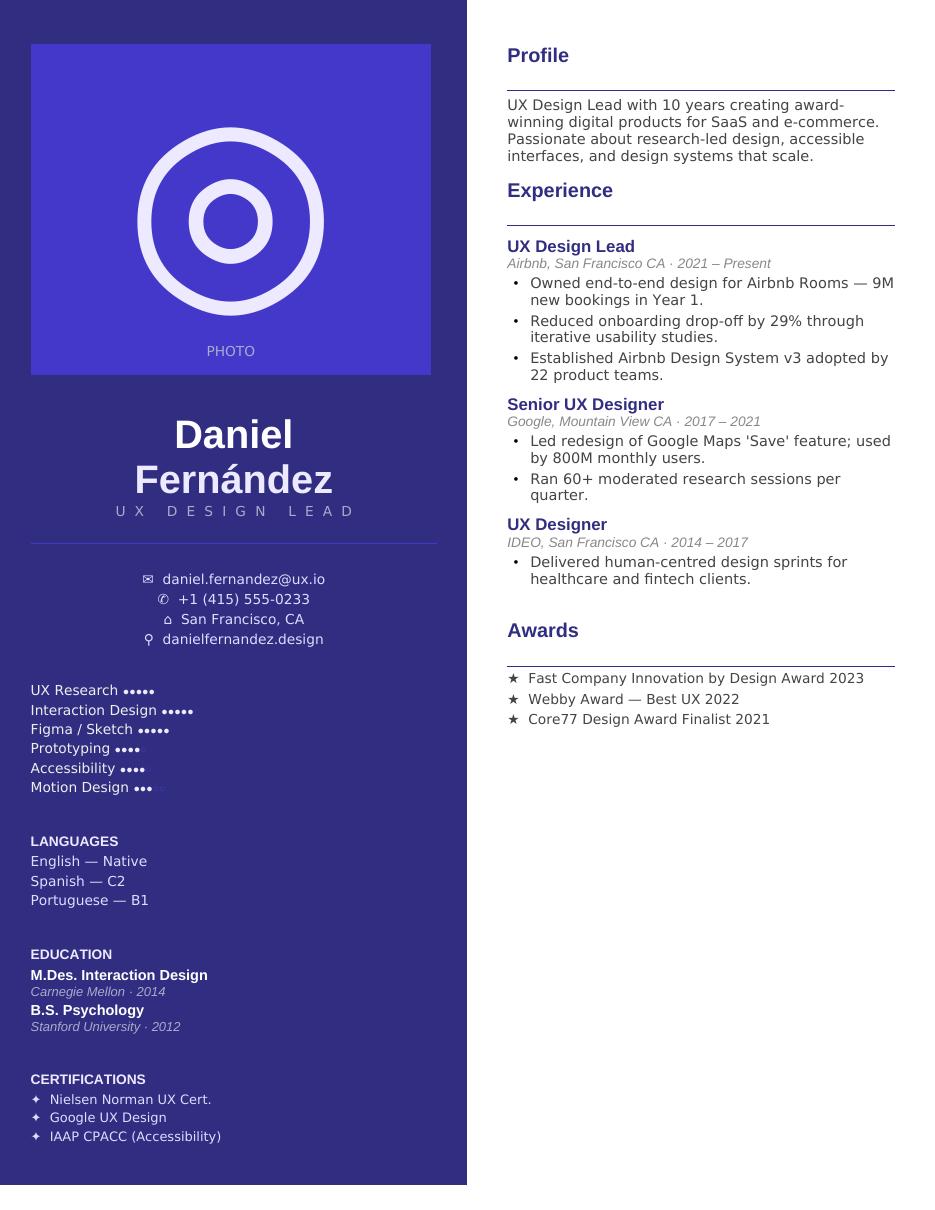 Photo Split Panel CV template preview