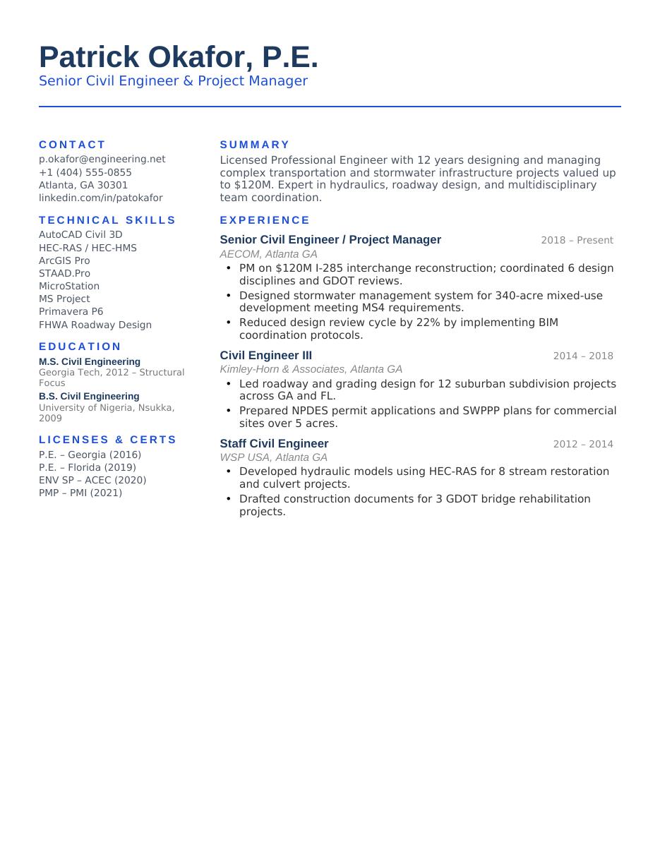 Civil Engineer Resume CV template preview