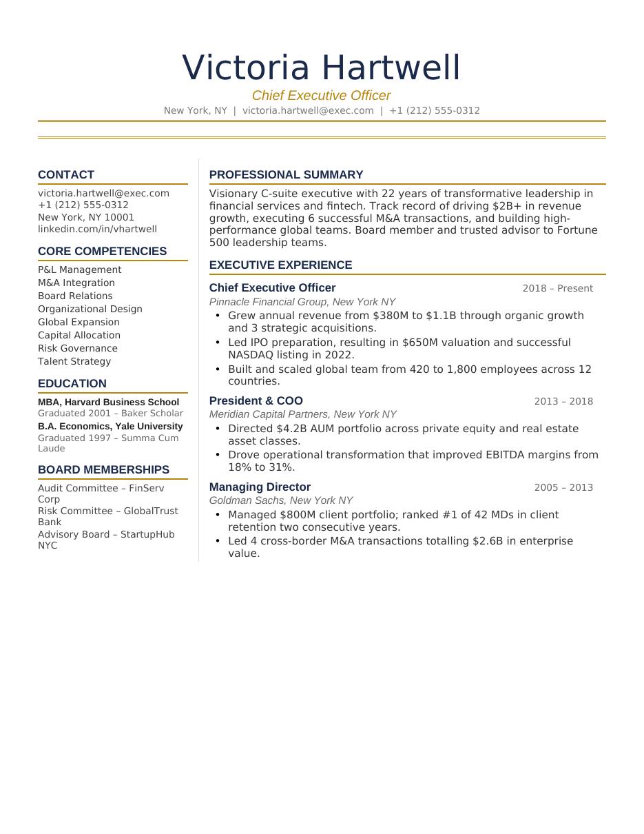 Resume Executive CV template preview