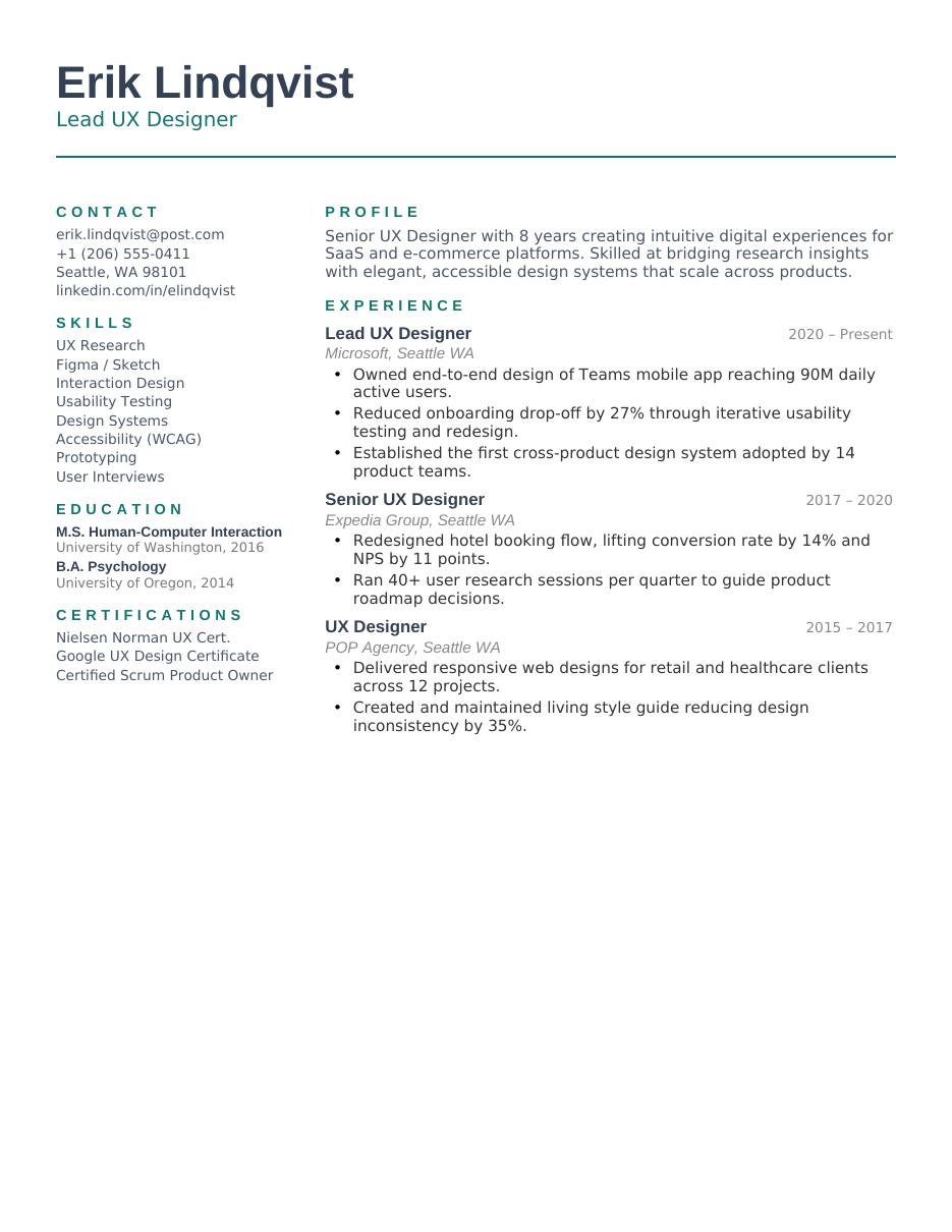 Resume Nordic CV template preview