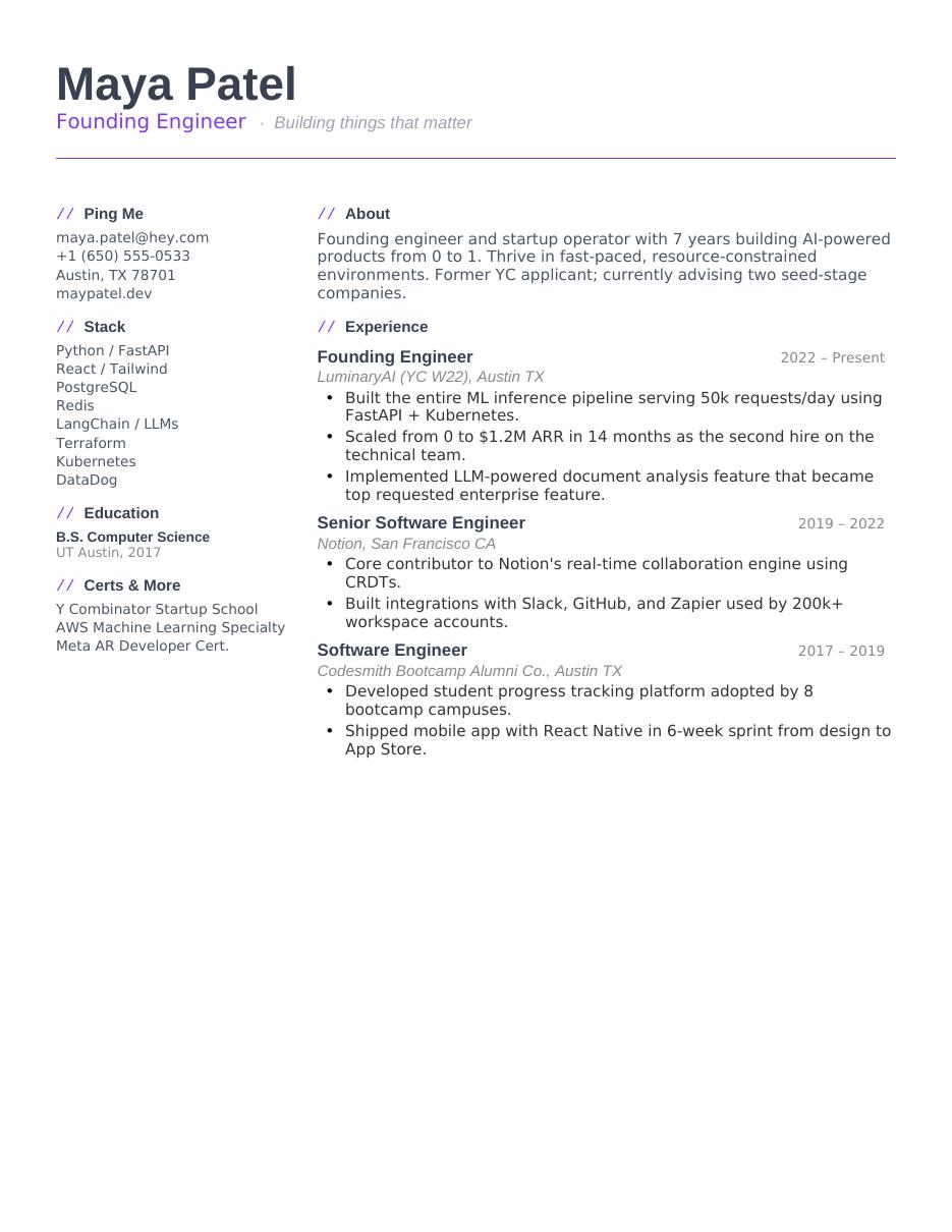 Resume Startup CV template preview