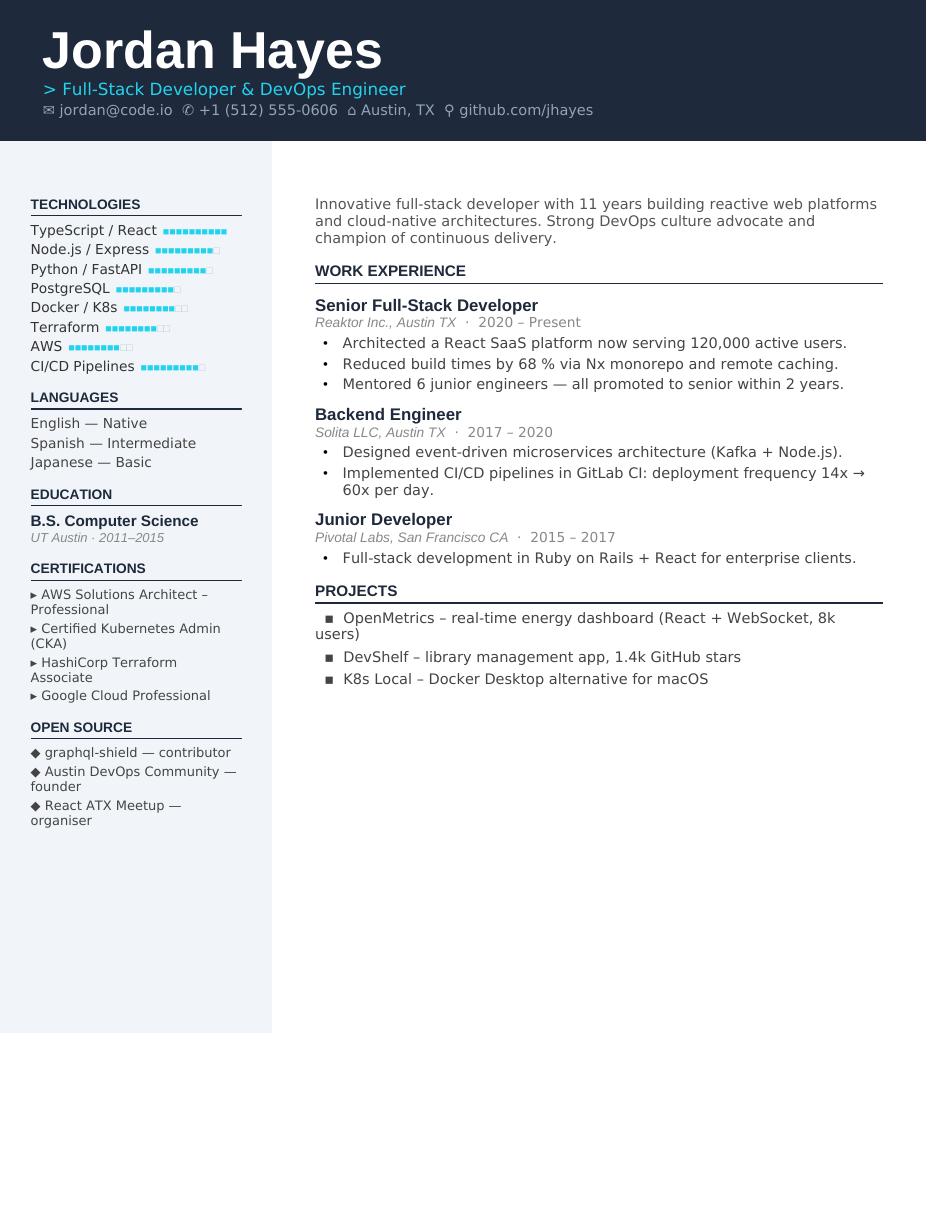 Slate Tech CV template preview